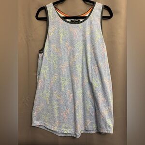 Ocean Current Pastel Tropical Print Tank Top in Light Blue with Neon Accents